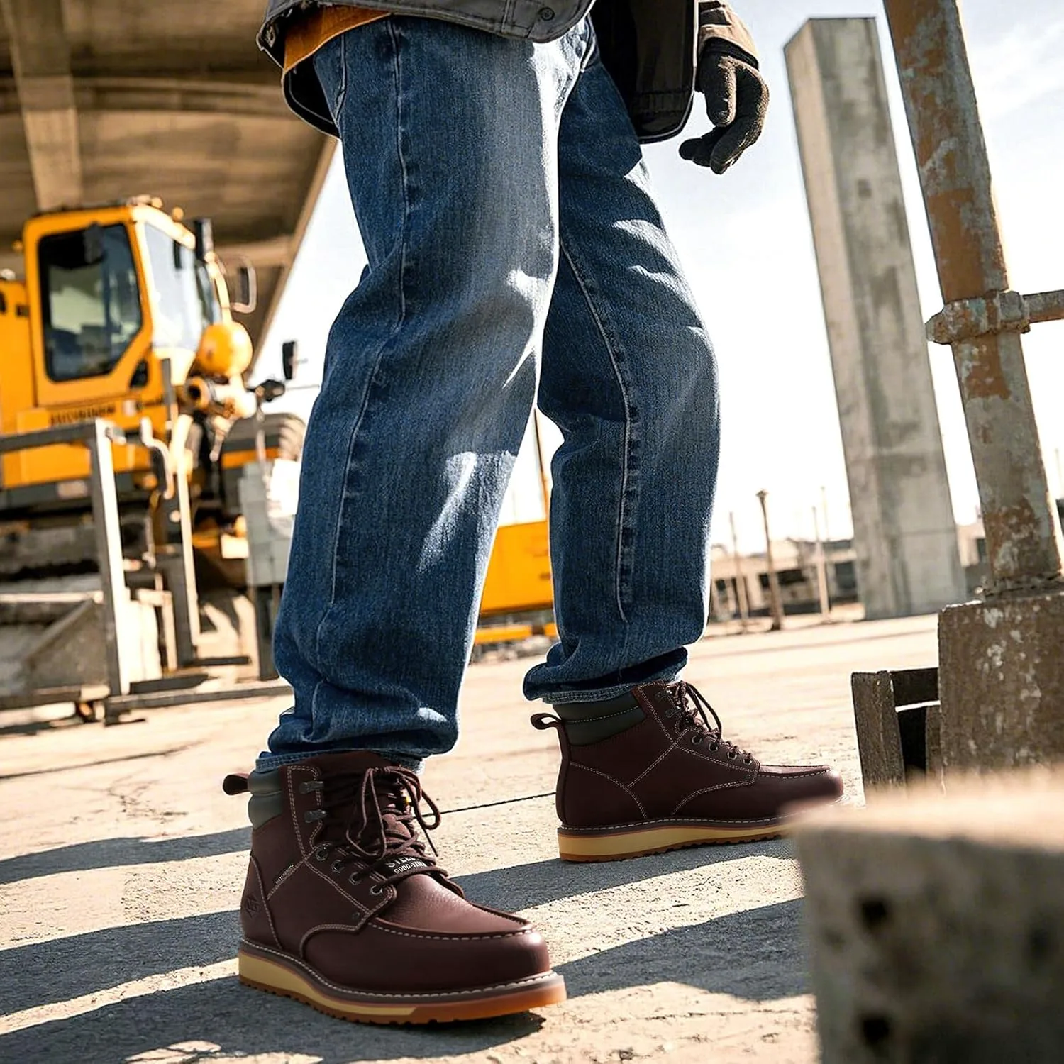 

Рабочие ботинки мужские, 6 дюймов, водонепроницаемые, с металлическим носком, противоскользящие, маслостойкие, EH-защита, из полноценной кожи, темно-коричневые, NINGO