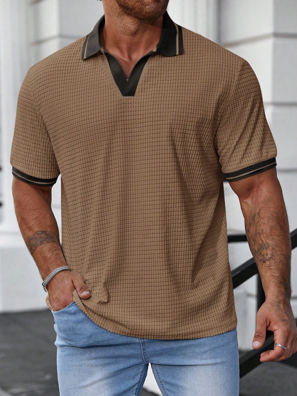 

Рубашка-поло мужская Manfinity Homme с цветными блоками, хаки