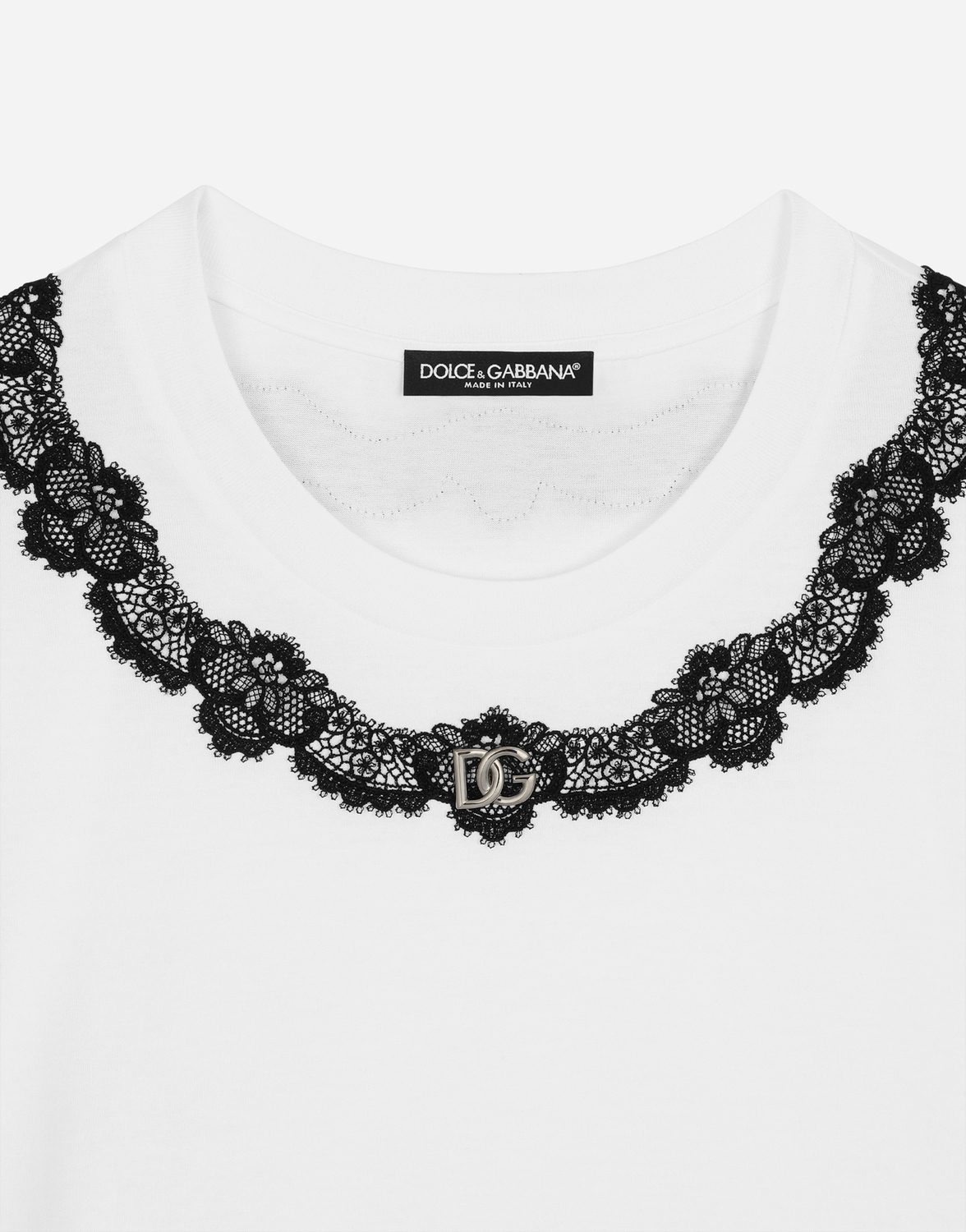 Футболка из джерси с логотипом dg и кружевными вставками Dolce & Gabbana, белый — фото 3