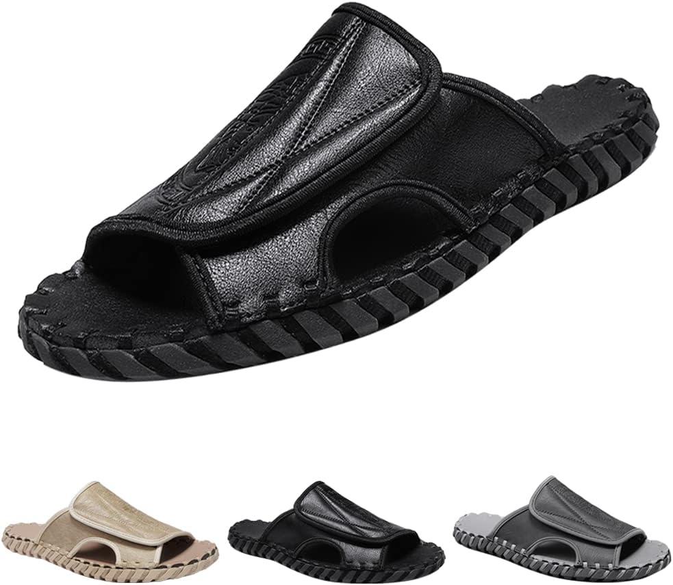 

Мужские летние кожаные сандалии Спортивные повседневные тапочки Для улицы и дома Пляжная обувь Комфортные легкие сандалии для ходьбы Generic, черный