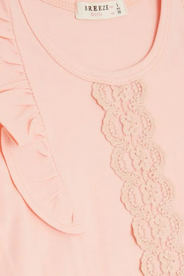 Детская футболка для девочек с вышивкой Ruffled Gourd Embroidery Breeze, Salmon — фото 3