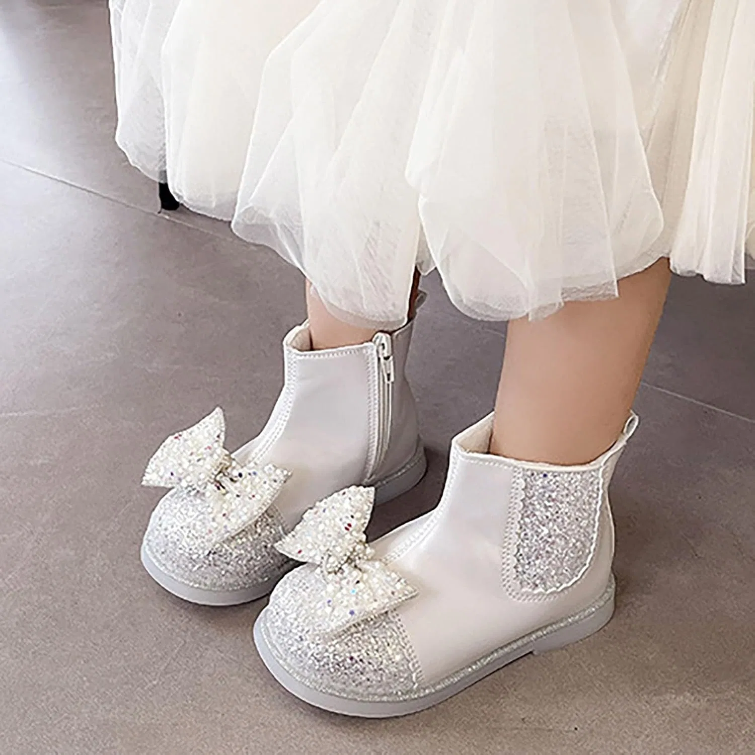Детские ботинки для девочек с блестками и жемчугом Sparkly Ankle Boots, Beige — фото 3
