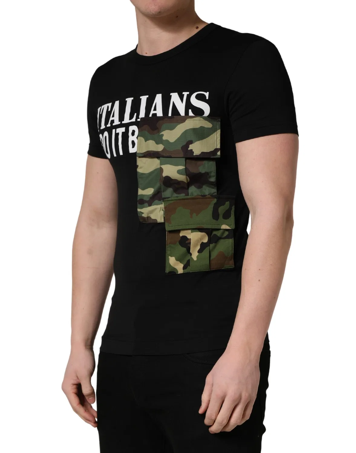 Мужская футболка с коротким рукавом с принтом Italians Do It Better Camo Pocket Dolce & Gabbana, черный — фото 3