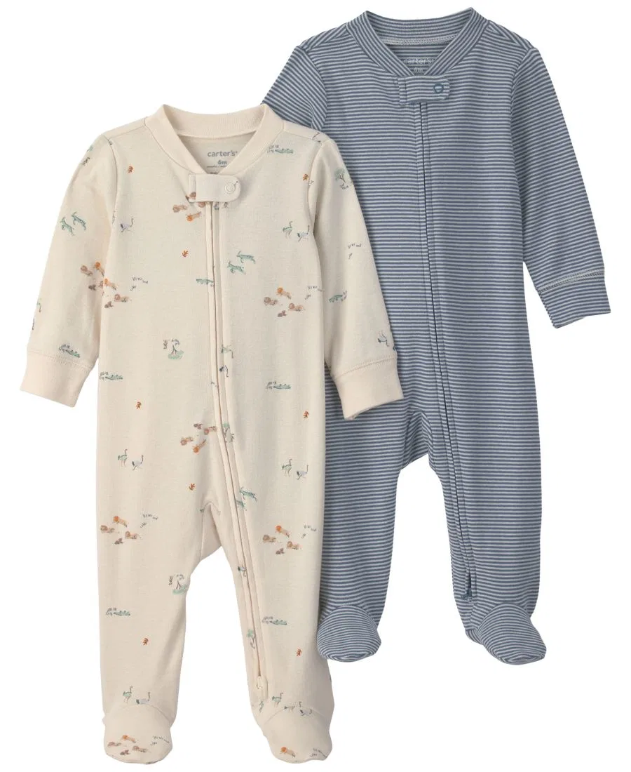 Комплект пижам с длинным рукавом, с принтом, 2 шт, Safari 2-Way Zip Sleep & Play Carter's, Blue/Ivory