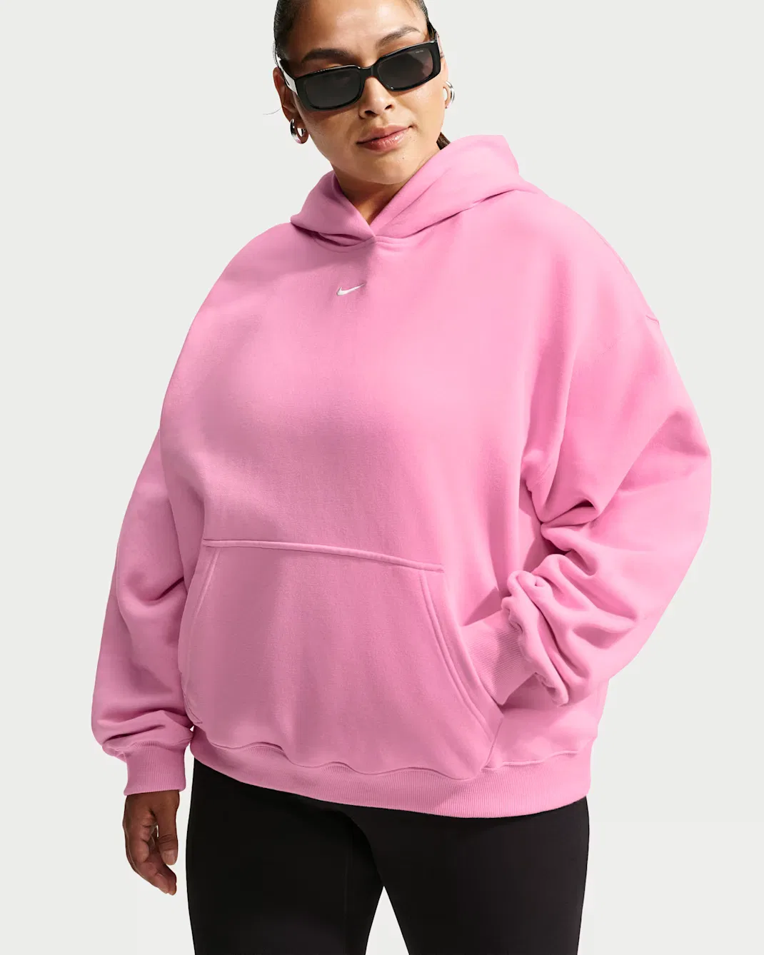 Женская толстовка с капюшоном оверсайз Nike Studio Fleece Medium Weight, Pink Rise/Sail — фото 3