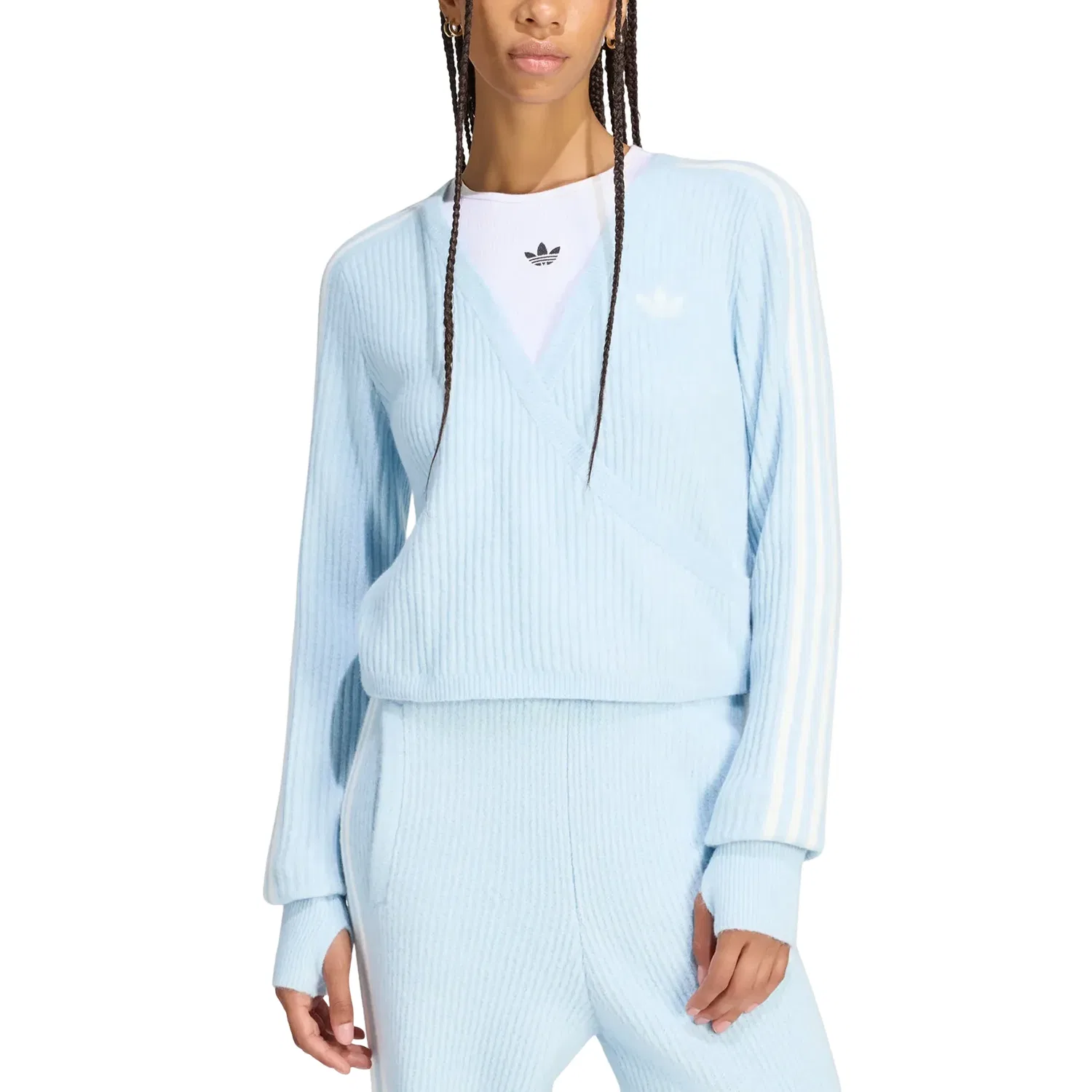 Женская куртка Jennie Knitted Wrap Around Cardigan Asia Sizing 'Wonder Blue' adidas, Wonder Blue — фото 2