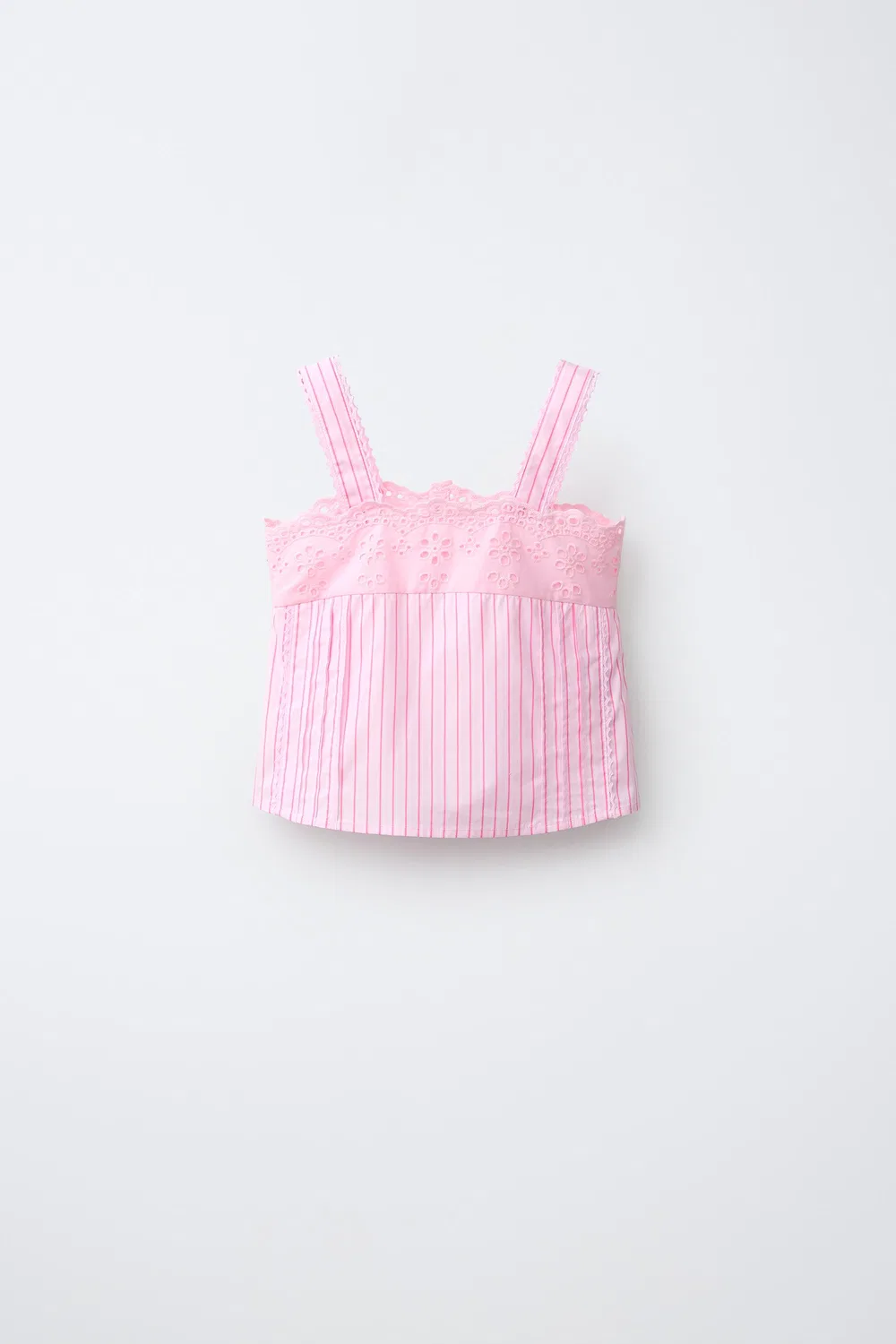 Топ с полосатой вышивкой «шиффли» ZARA, Neon Pink