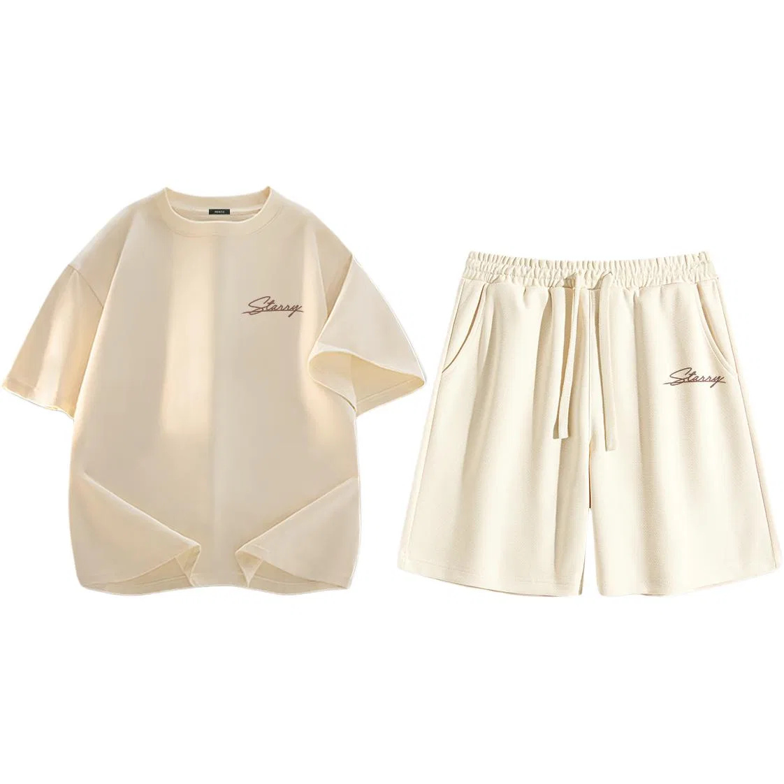 Детский комплект спортивной одежды с логотипом MINISO, Light Beige Black — фото 3