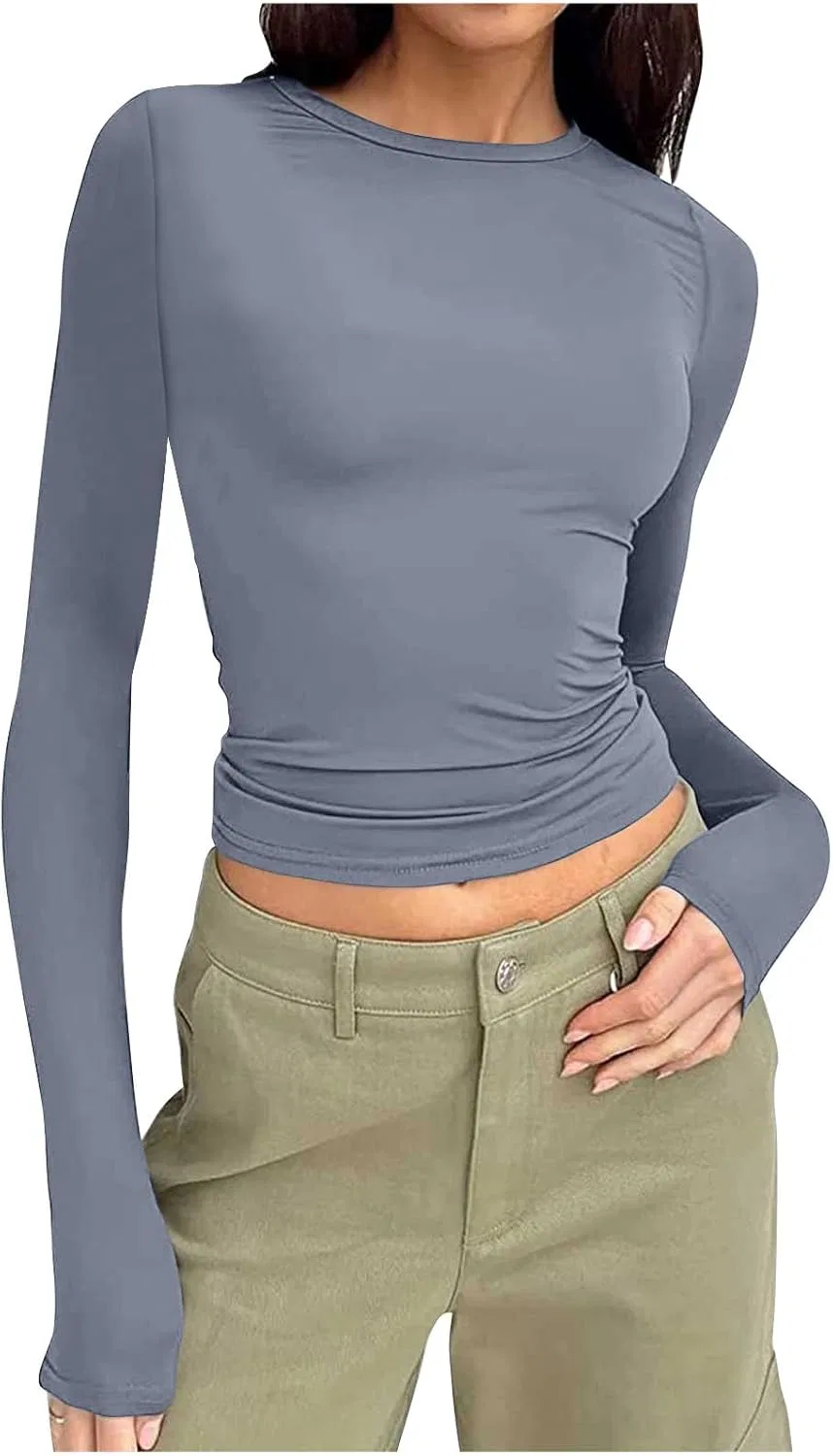 Женская облегающая футболка с круглым вырезом Basic, Grey — фото 2