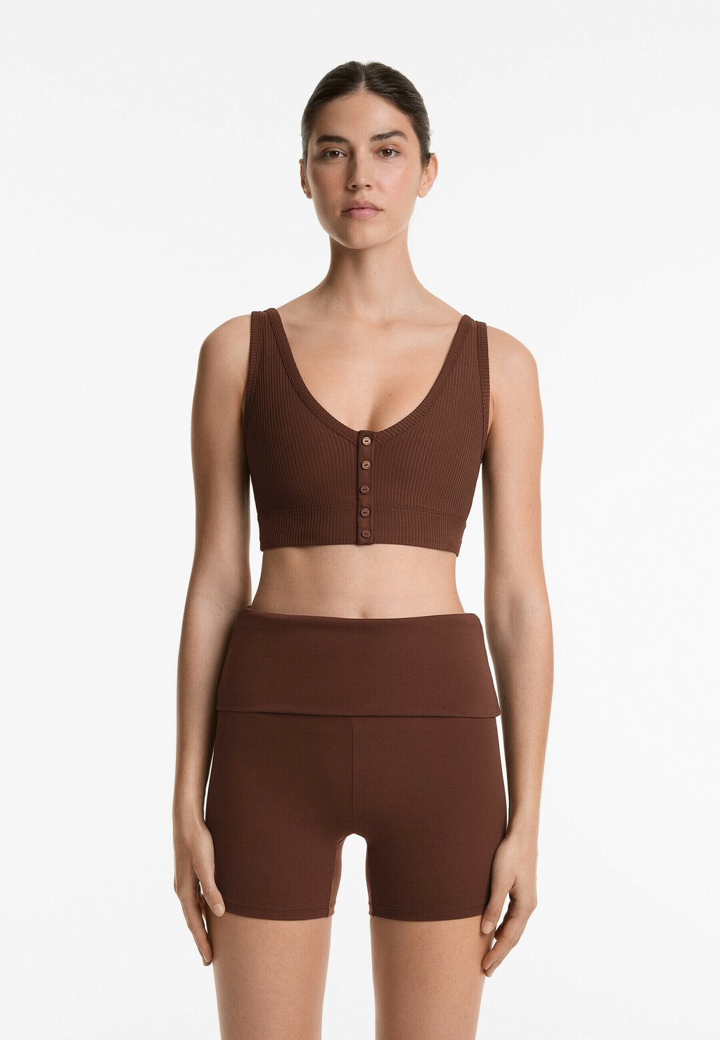 

Топ RIB COMFORTLUX OPEN BACK HENLEY OYSHO, цвет Mottled Brown