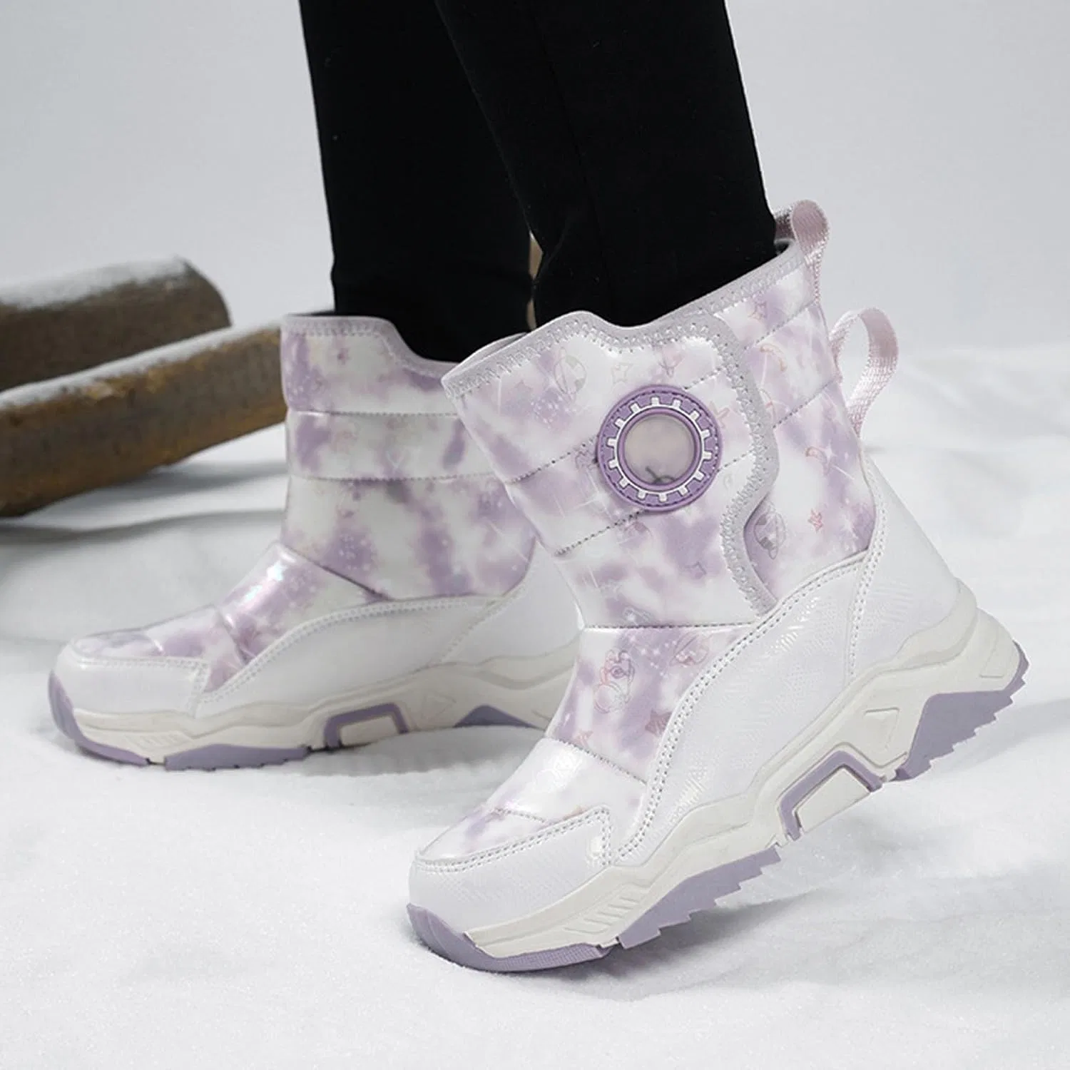 Детские зимние сапоги для девочек водонепроницаемые нескользящие Clonicy, Purple — фото 4