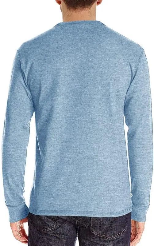 Мужская хлопковая футболка-поло с длинным рукавом Henley, Light Blue — фото 2