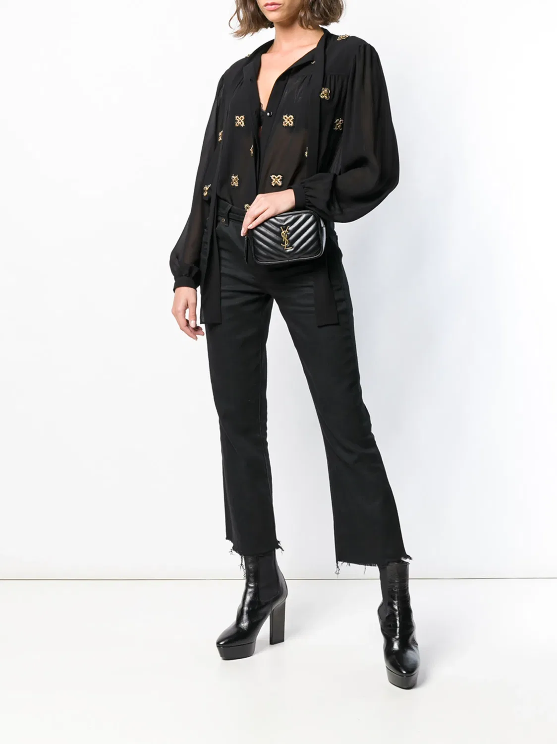 Полупрозрачная рубашка с вышивкой Saint Laurent, черный — фото 2