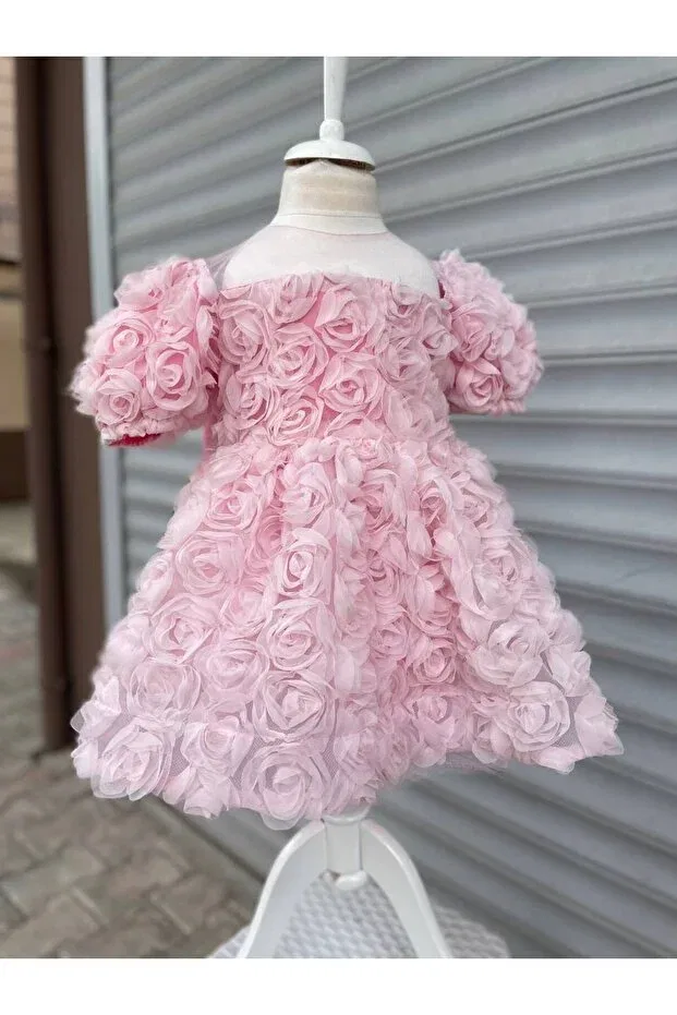 Детское платье для девочек с цветочным принтом Sare Çocuk Giyim, Pink