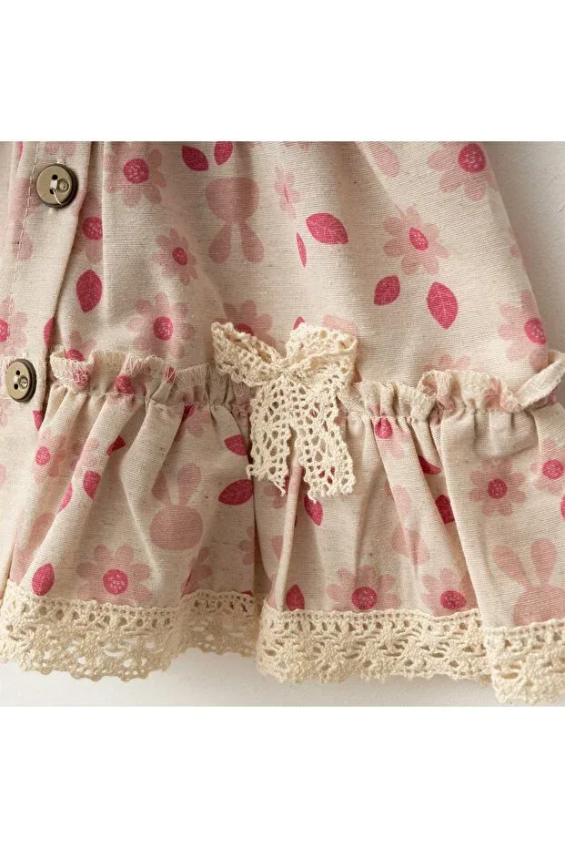 Детское платье для девочек с цветочным принтом Baby fou flower print button dress Generic Brands, Pink — фото 2