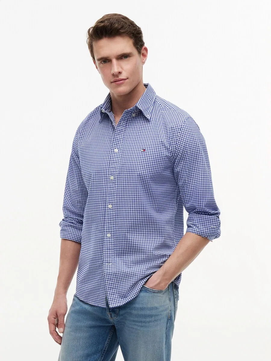Рубашка на пуговицах TOMMY HILFIGER прямого кроя, цвет «Regular Fit Flex Gingham», синяя — фото 2