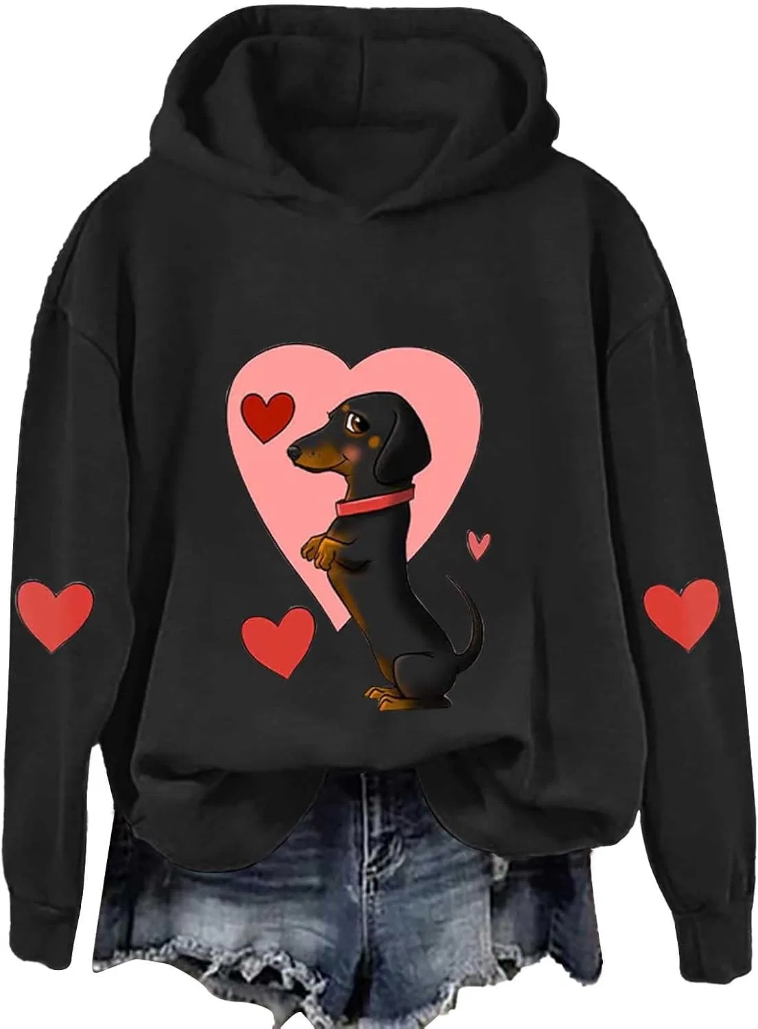 Женский свитшот с принтом дог-лав, Funny Dog and Love Print, чёрный