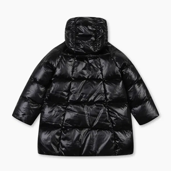Пуховик длинный с капюшоном и сборками, Benetton Kids — фото 3