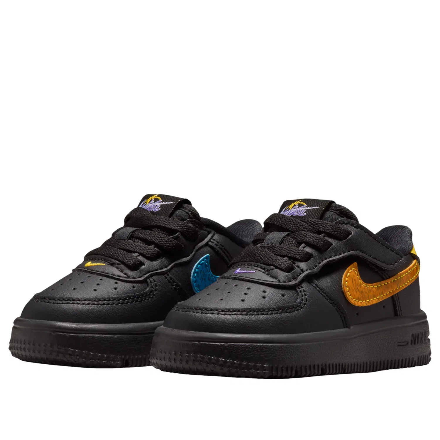 Детские кроссовки с кожаным верхом Force 1 Low EasyOn 'Black Laser Orange' Nike, Black/Laser Orange/Picante Red/Action Grape — фото 3