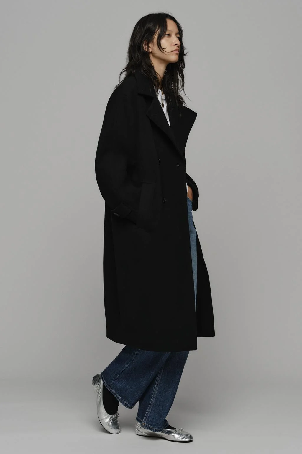 Пальто Zara Oversize Soft, черный — фото 3