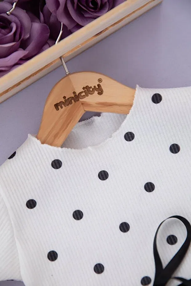 Детское платье для девочек с принтом Daphne ticaret girl polka dot tulle half sleeve dress Bam Bam Giyim, White — фото 3