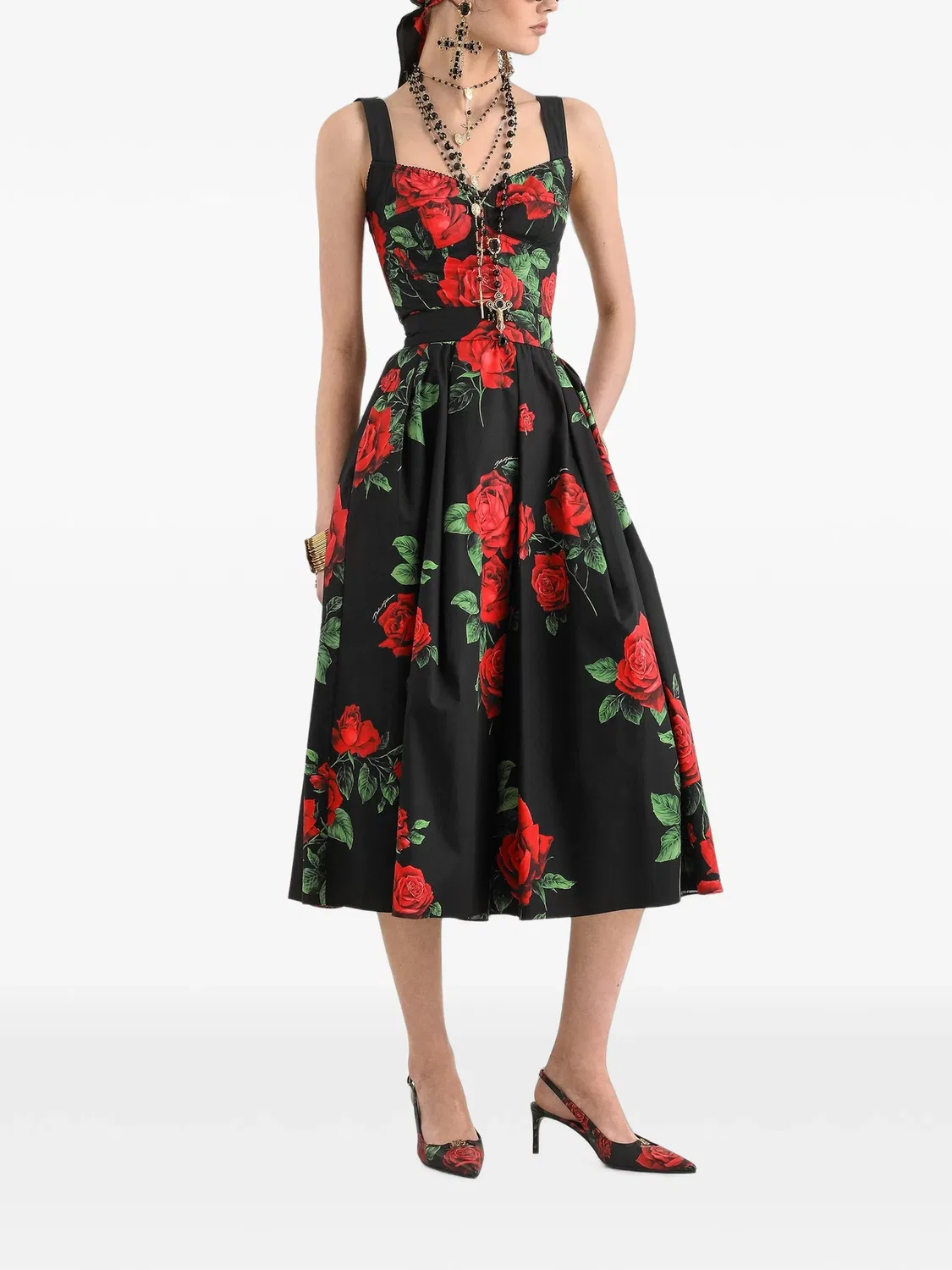 Поплиновый топ с цветочным принтом Dolce & Gabbana, черный — фото 2