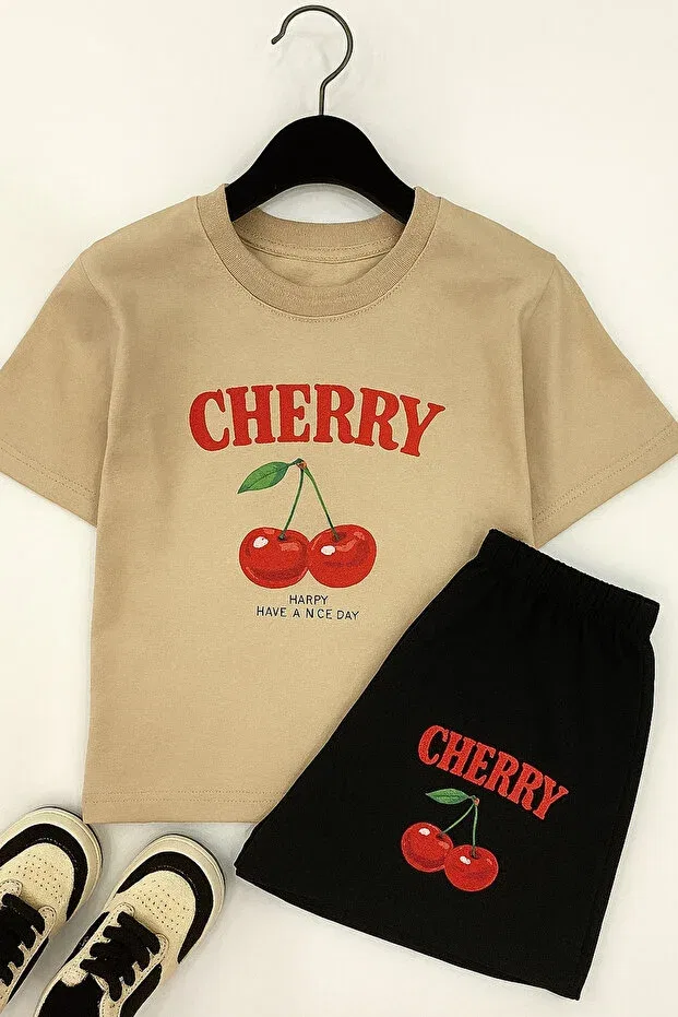 Детский комплект для девочек с принтом Cherry Printed Lepold, Beige