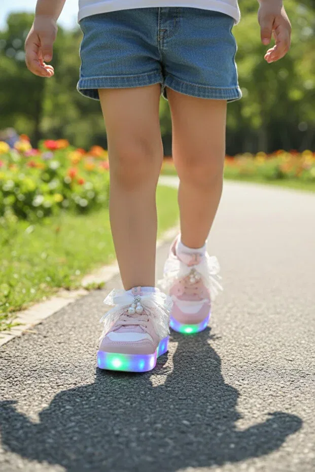 Детские спортивные кроссовки для девочек на шнуровке Konay 300 new season led lighted, Conpax, Pink