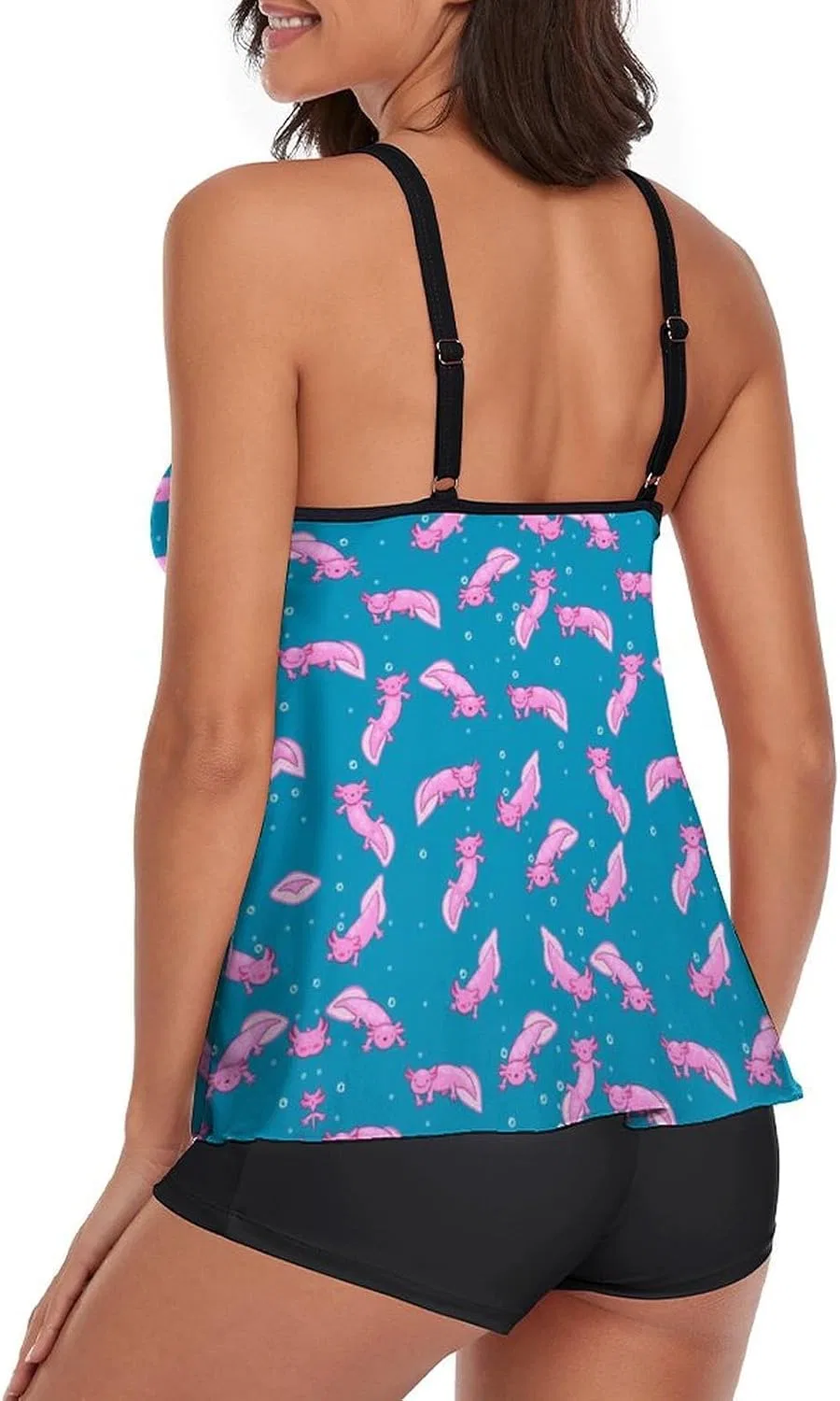 Женский танкини-комплект с рифленым топом Penguin Lady, Kawaii Axolotl Pattern-7-1 — фото 3