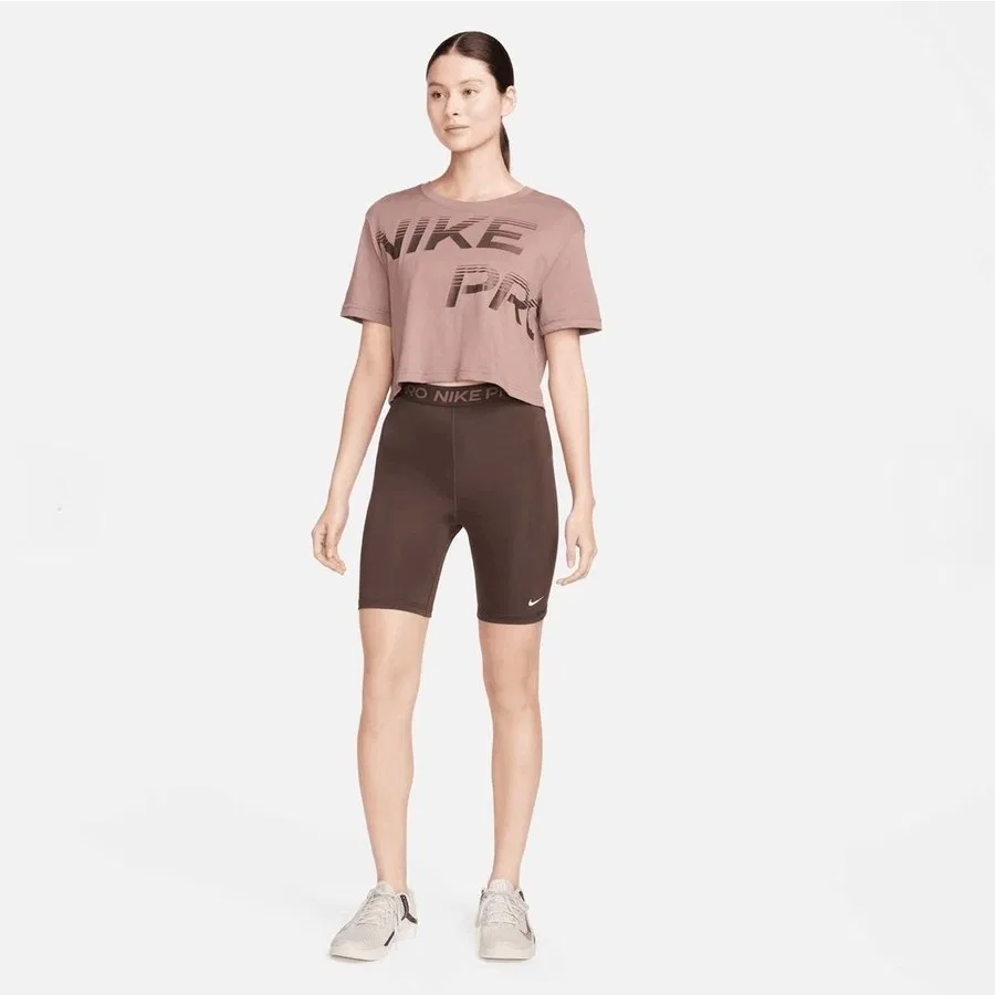 Женская футболка с коротким рукавом и принтом Pro Dri-Fit Graphics Cropped Training Short-Sleeve Nike, Коричневый — фото 3