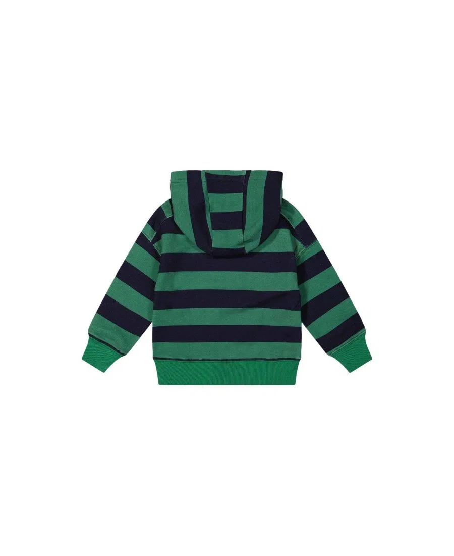 Детский флисовый худи с аппликацией в виде динозавра Deux par Deux, Blue Striped Green — фото 4