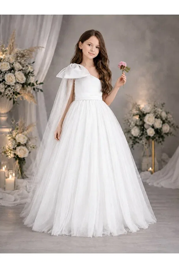Детское платье для девочек с одним рукавом Party Nsmlife, White