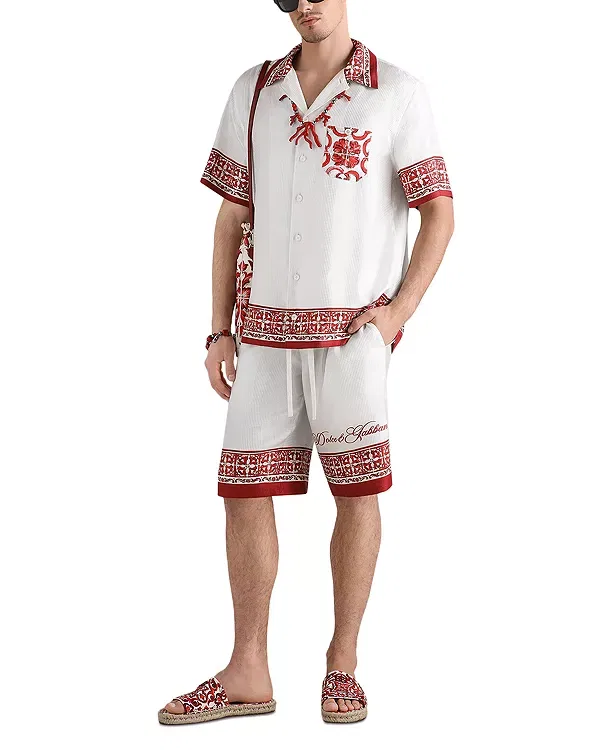 Мужская рубашка с коротким рукавом с принтом Floral Pattern Logo Dolce & Gabbana, Natural — фото 2