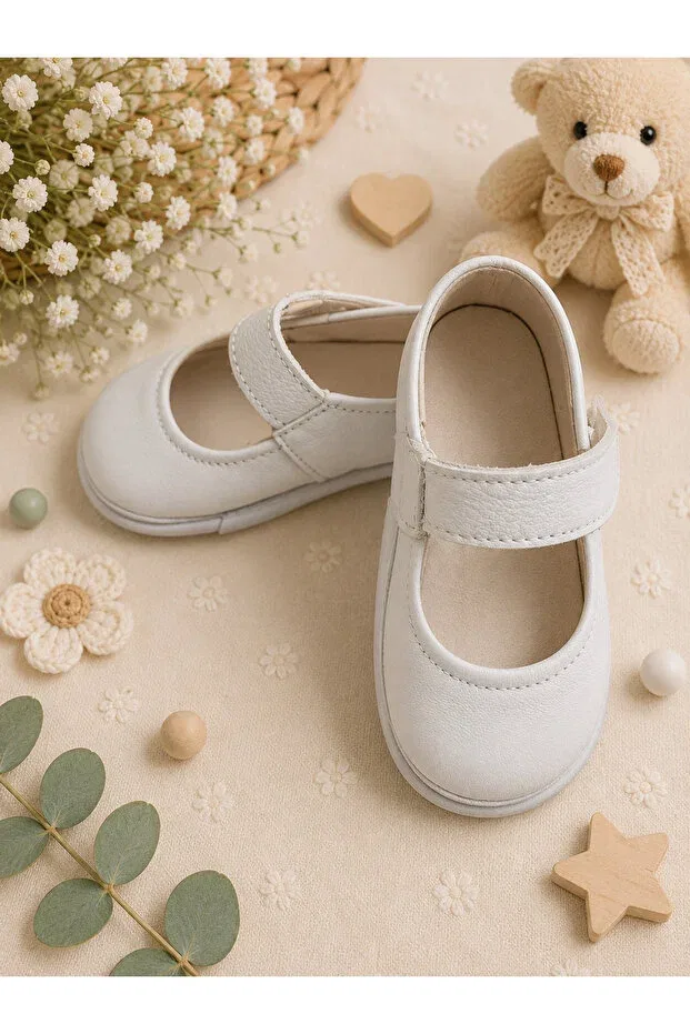 Детские пинетки для новорожденных кожаные My Baby Kumsal, White — фото 3