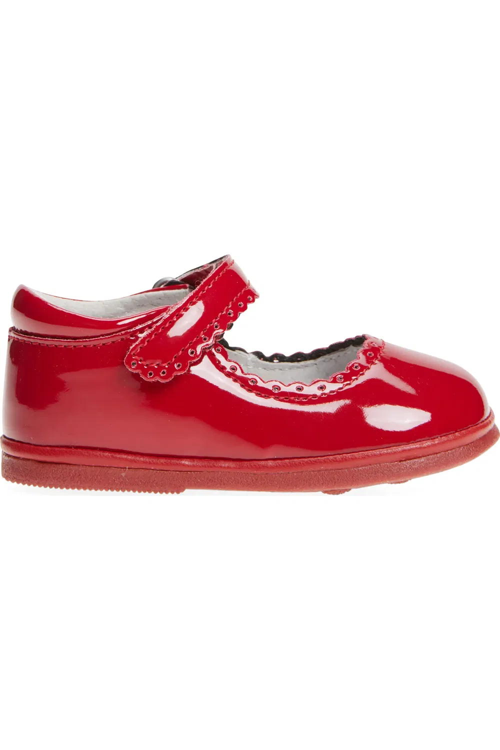 Детские туфли лодочки с перфорацией Cara Scallop Mary Jane Flat L'AMOUR, Patent Red — фото 3