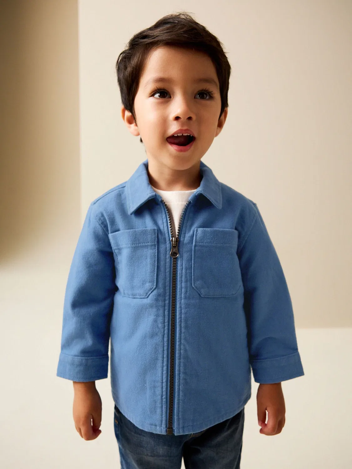 Джинсовая куртка-рубашка на молнии Blue Denim Next, синий деним — фото 2