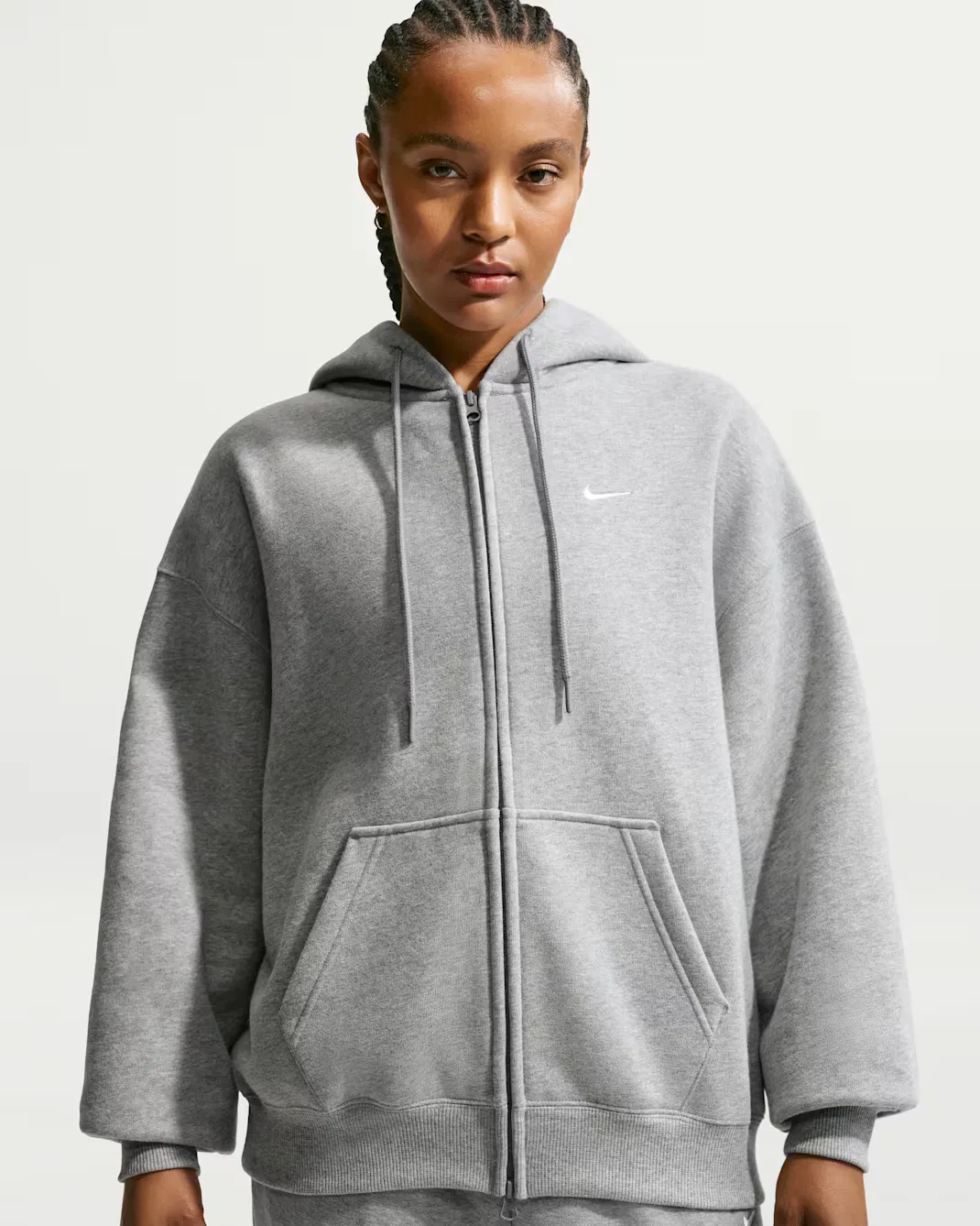 Женская толстовка оверсайз на молнии Nike Studio Fleece Medium Weight, Dark Grey Heather/Sail