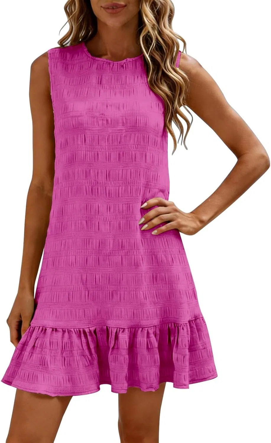 Женское летнее платье миди с воланами, Plus Size, Hot Pink