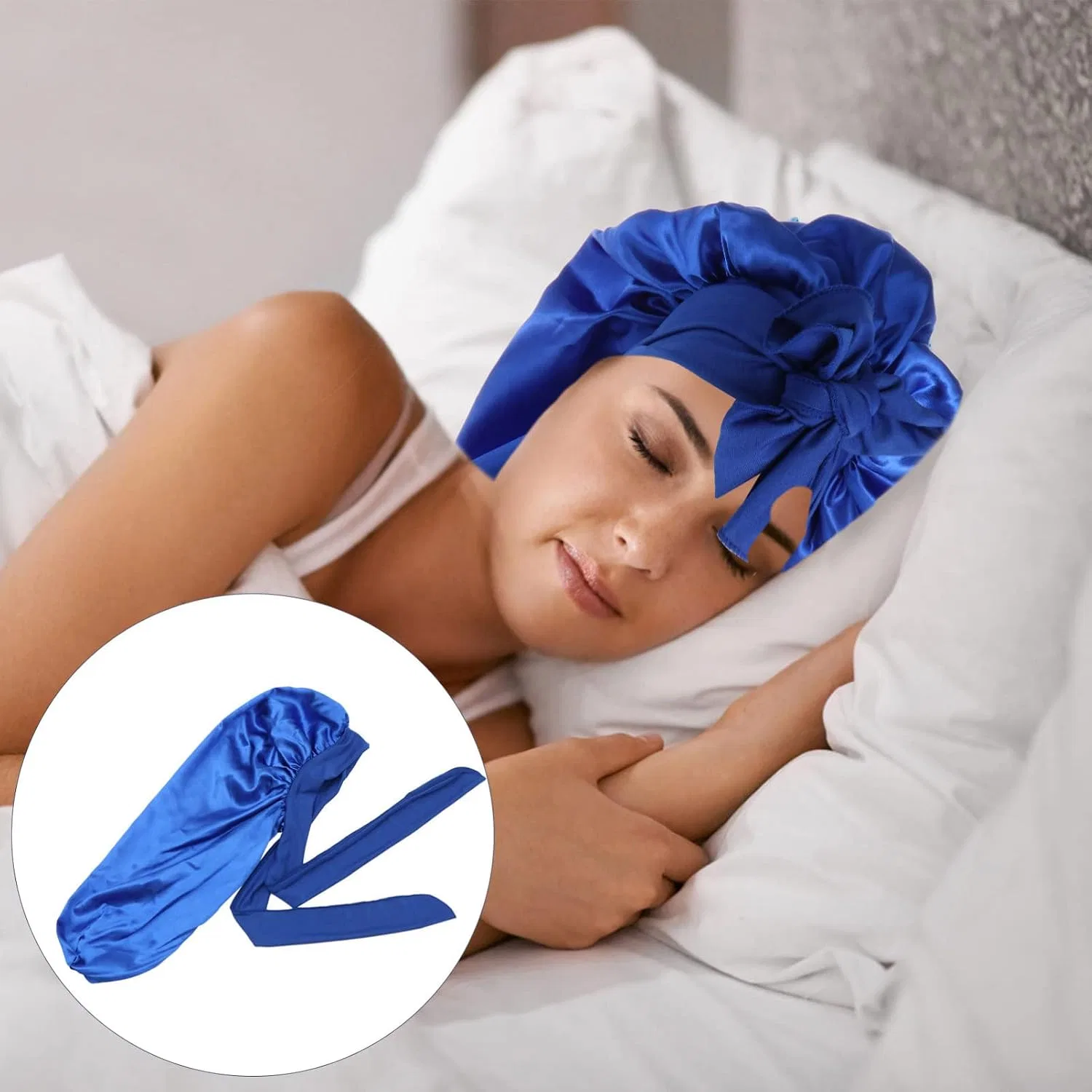 Шапочка для душа из сатина, FOMIYES, 3 шт, 70x32 см, Royal blue — фото 4