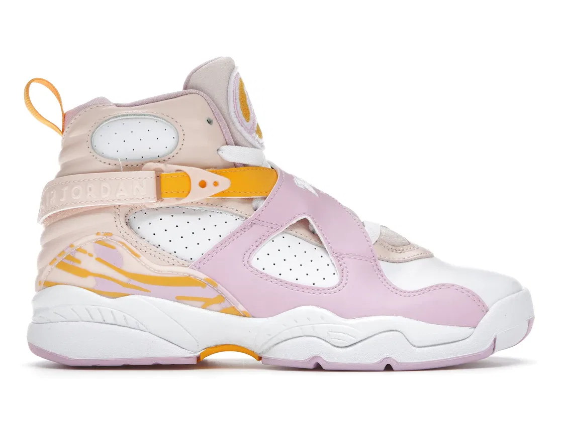 Детские кроссовки Lifestyle с перфорированной кожей Jordan 8 Retro Arctic Punch, White/Pink-Yellow