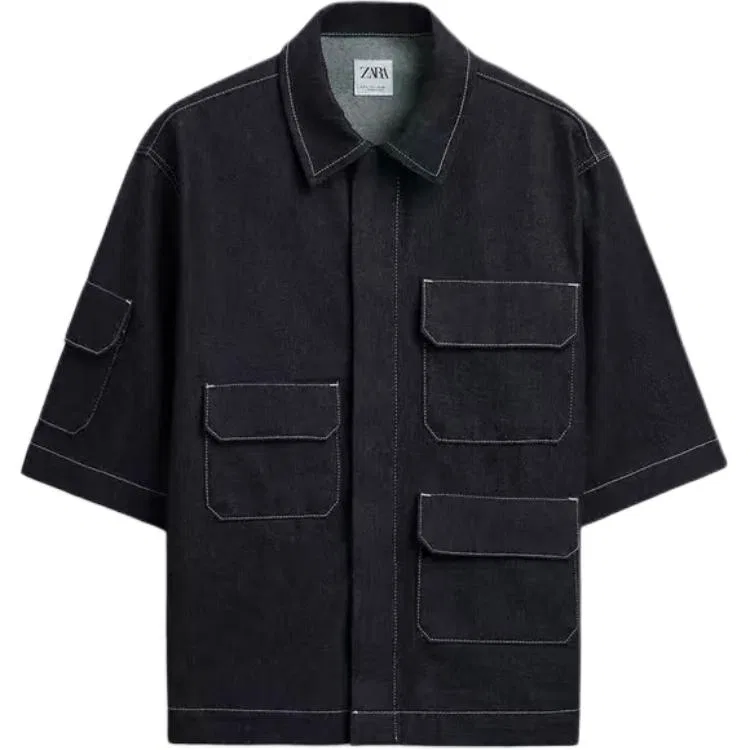 Мужская рубашка с лацканами Sea Blue ZARA, Sea Blue