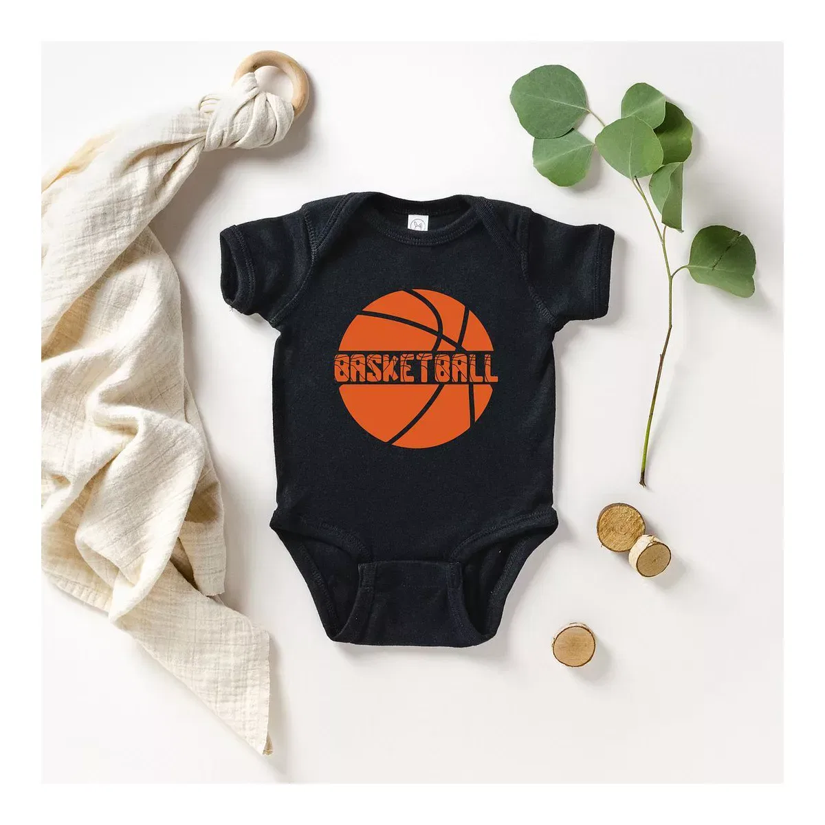 Детский боди с коротким рукавом Basketball With Ball The Juniper Shop, Black — фото 2