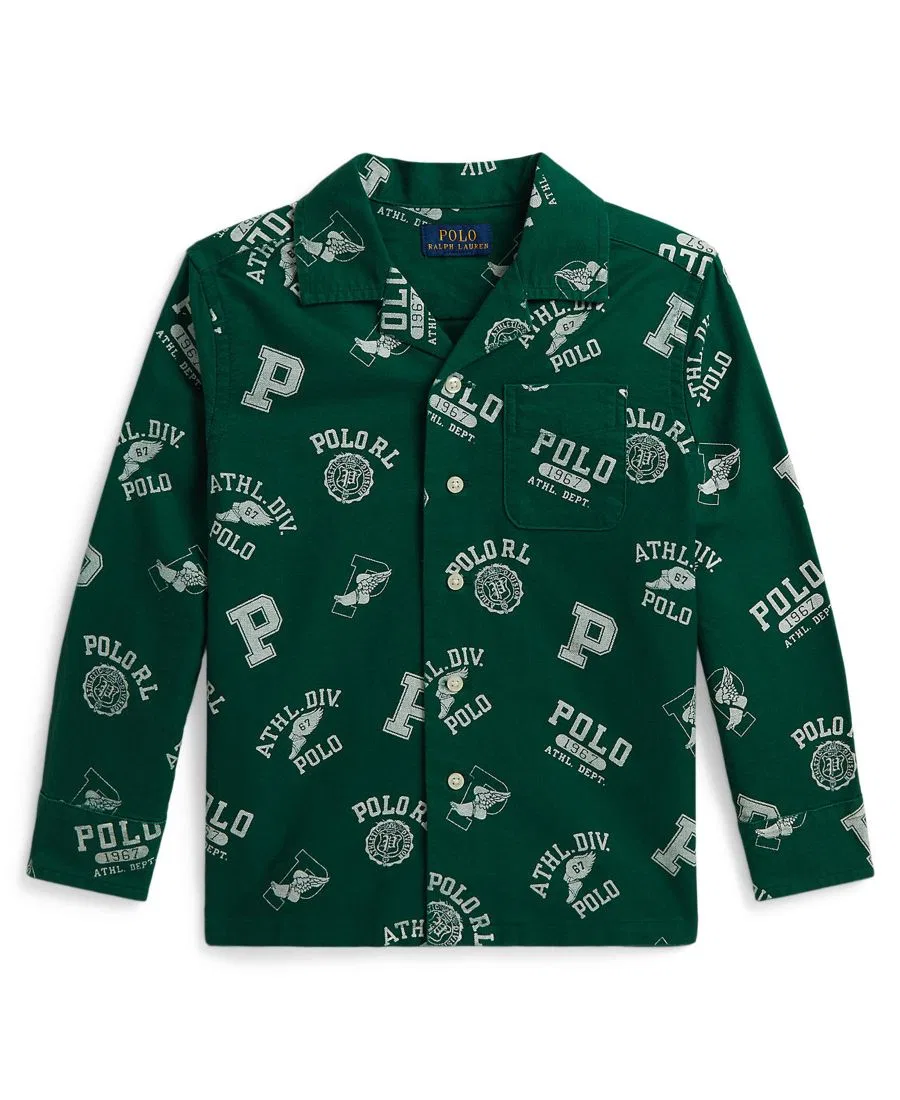 Рубашка с принтом из хлопкового оксфорда Boys' 2T-7 Print Cotton Oxford Shirt Polo Ralph Lauren, Athletic Division Toss Green