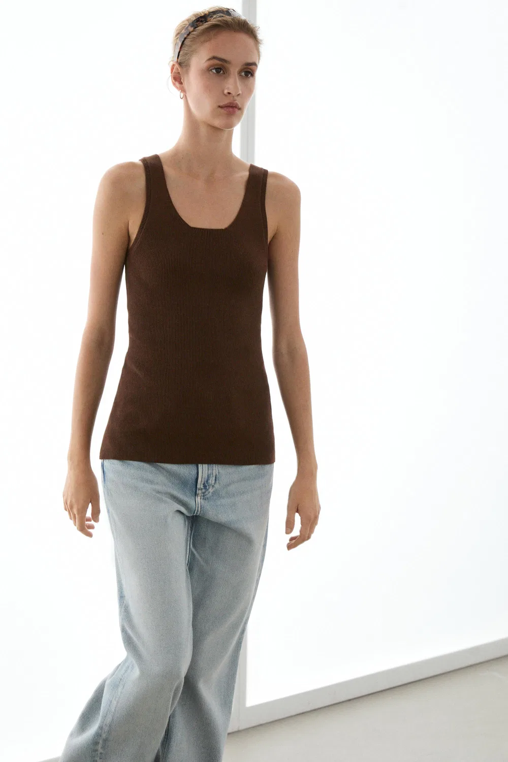 Топ в рубчик Massimo Dutti, базовый элемент гардероба, коричневый — фото 2