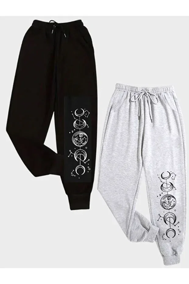 Детские спортивные штаны для девочек с принтом Moon Printed Armicem, Black-Gray