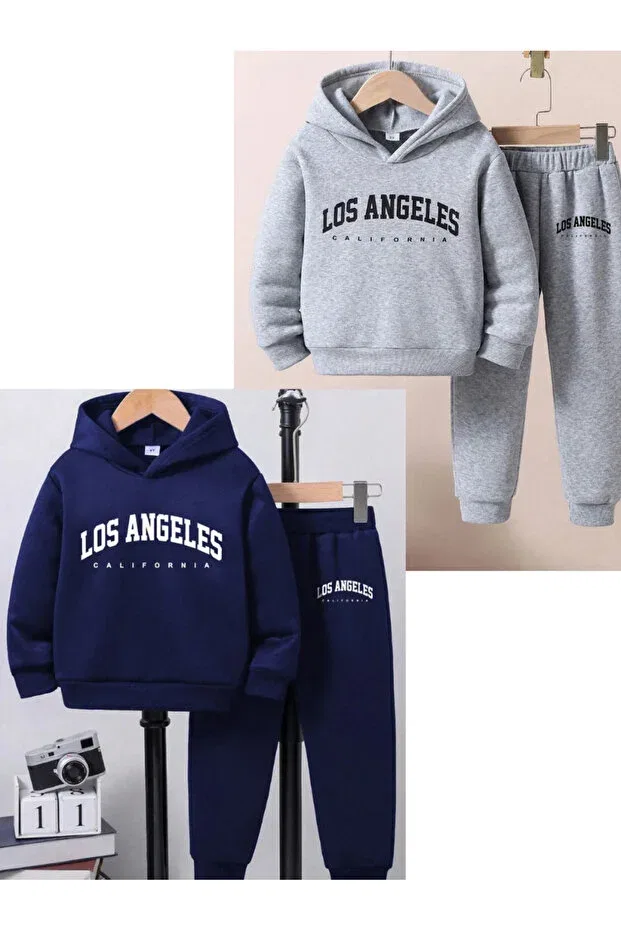 Детский комплект спортивного костюма для девочек с принтом Los Angeles Daxis Sportwear Company, Gray-Lacquer