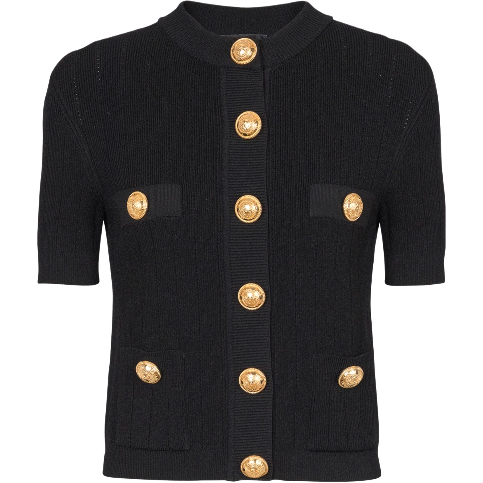 

Вязаный кардиган с короткими рукавами и пуговицами Balmain, черный