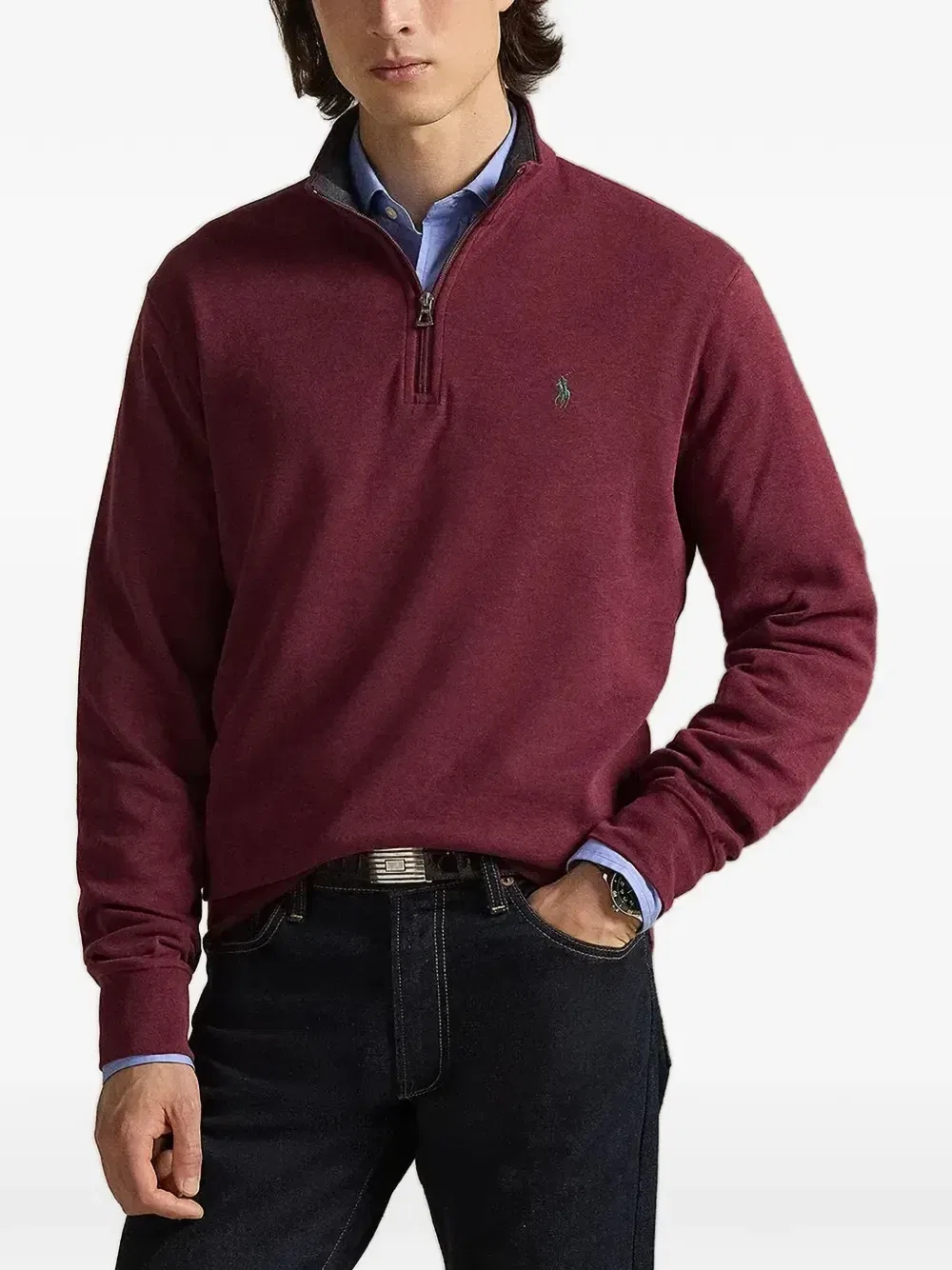 Свитер с вышитым логотипом и короткой молнией POLO RALPH LAUREN, красный