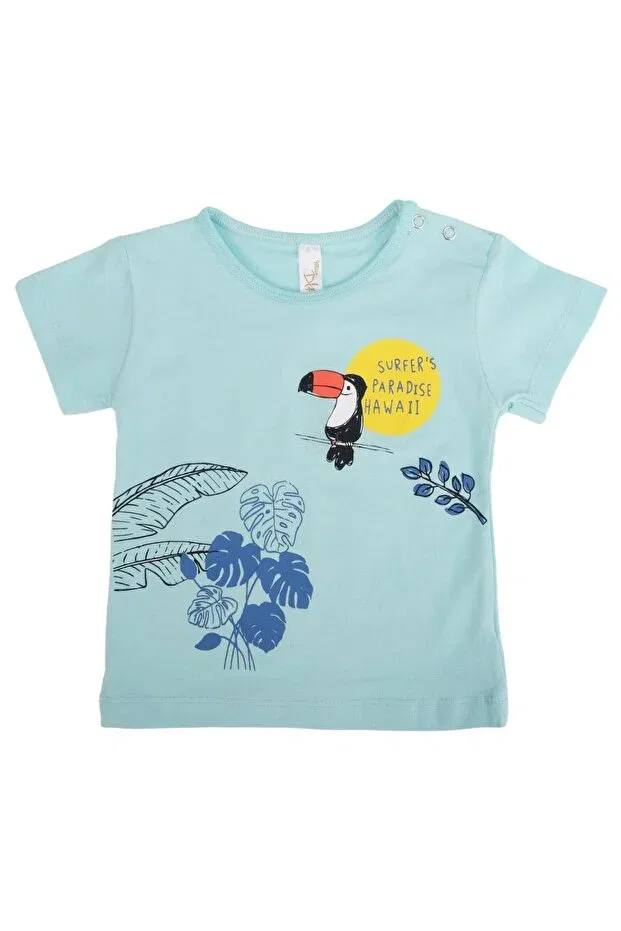 Детская хлопковое футболка с принтом Parrot bird patterned cotton t-shirt Bebelop, Mint — фото 2