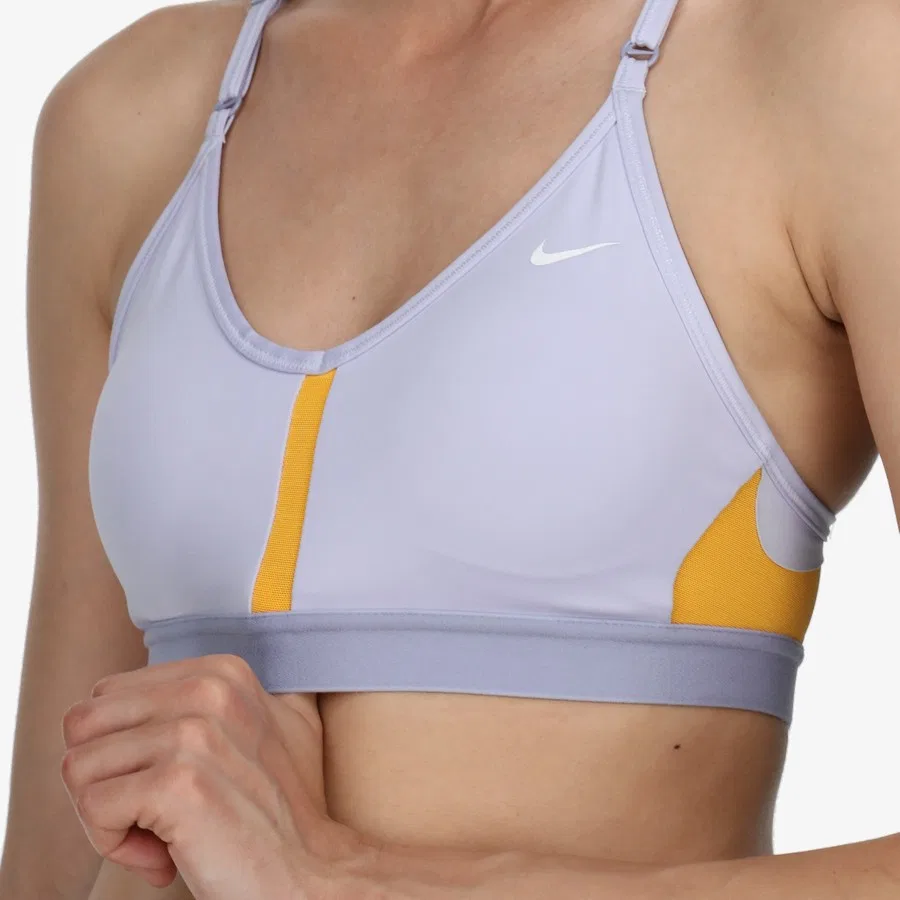 Спортивный бюстгальтер с V-образным вырезом Indy Dri-FIT Nike, Сиренево-желтый — фото 4